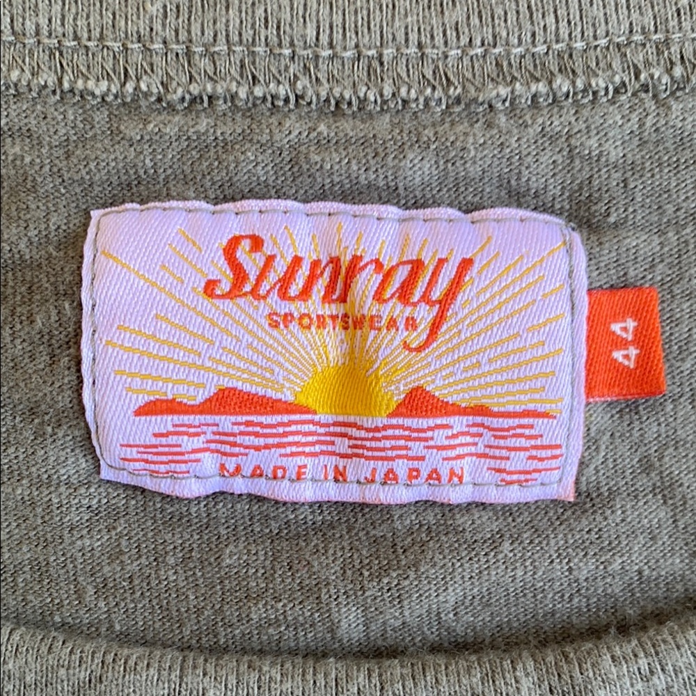 Sunray Deep Lichen Green Size M (44). Made in Japan on 100 year old looms.